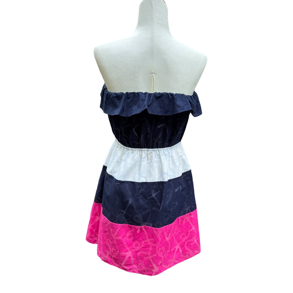 Lilly Pulitzer Libby Strapless Dress M Anchor Print Colorblock Nautical Summer - Picture 9 of 13